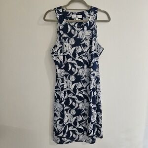 JEAN-PIERRE KLIFA Paris Smooth Stretch Floral Casual Dress‎ Size Medium Navy